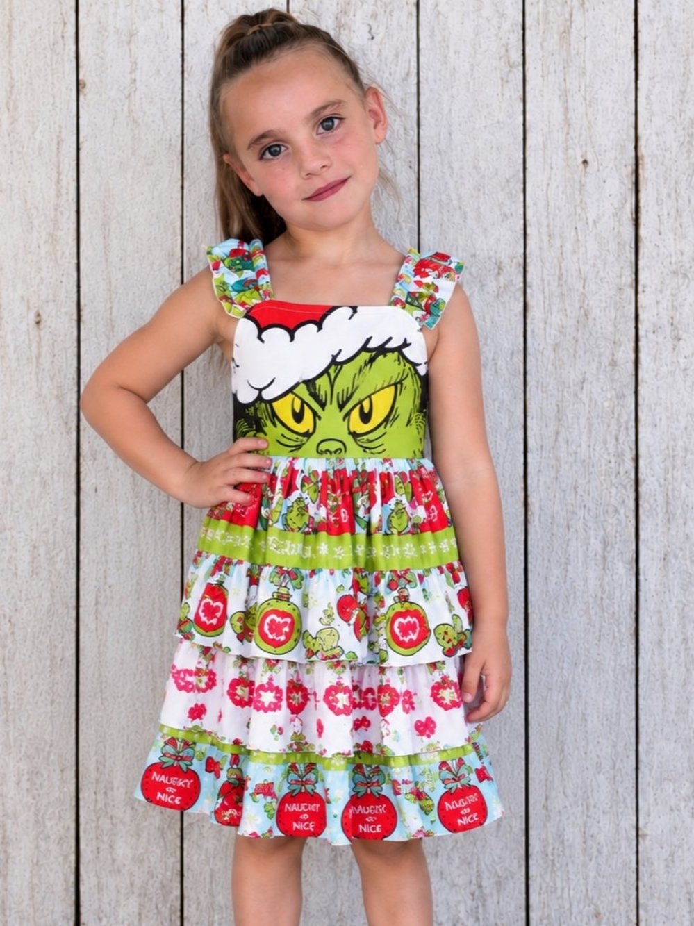Girls' Green Grinch Tiered Christmas Dress -
